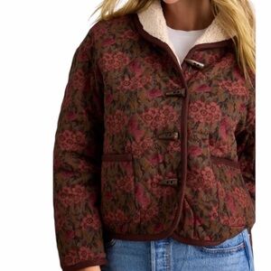 NWT The Korner Loryn Brown and Burgundy Floral Shearling Toggle Jacket Size: M